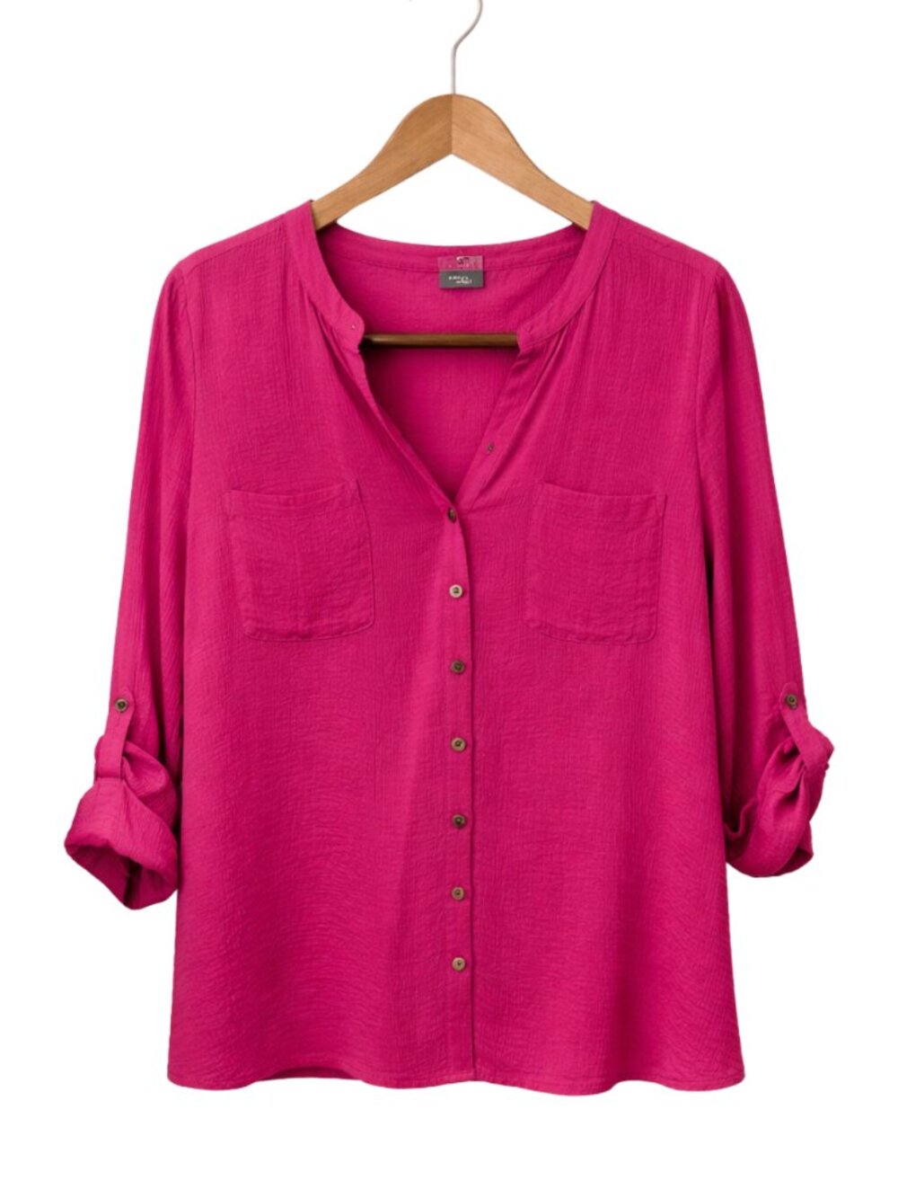 JM Collection Pink Crinkle Button Front Blouse Size 14 - Picture 2 of 4
